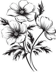 Whimsical Frosty Blooms Black Emblematic Symbol Snowy Bloom Sketch Elegant Vector Detail