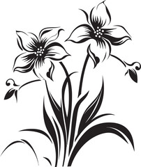 Icy Floral Handiwork Elegant Black Icon Chill kissed Blossoms Vector Emblematic Symbol