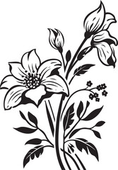 Snowy Garden Sketch Monochrome Iconic Mark Frost kissed Flora Stylish Vector Emblem