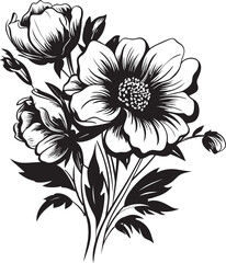 Winter Flower Frost Monochrome Vector Detail Whimsical Snow Petals Stylish Black Emblem