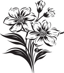 Obraz premium Wintry Petal Sketch Monochrome Floral Emblem Icy Garden Blooms Stylish Vector Detail