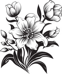 Frosty Winter Bloom Elegant Black Icon Arctic Floral Sketch Vector Emblematic Detail