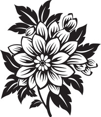 Frosty Winter Bloom Elegant Black Icon Arctic Floral Sketch Vector Emblematic Detail