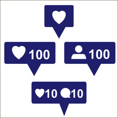 Social media set notifications, icons: like, follower, comment. Vector illustration. EPS 10