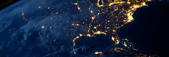 United States of America lights during night as it looks like from space. Elements of this image are furnished by NASA - obrazy, fototapety, plakaty