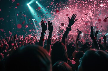 a group of people are waving to the crowd at a concert