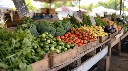 Fototapeta na wymiar A local farmers' market with fresh produce and handmade goods, emphasizing community and health.
