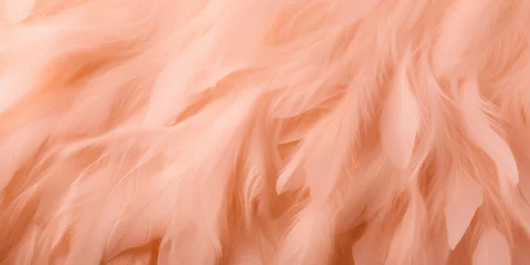 Fotobehang Peach colored fur close-up, fashionable trendy texture.Color of the year 2024 - Peach Fuzz. © syhin_stas