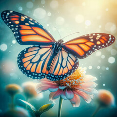 Beautiful monarch butterfly (Danaus plexippus) standing, beautiful light, animals concept, generative ai