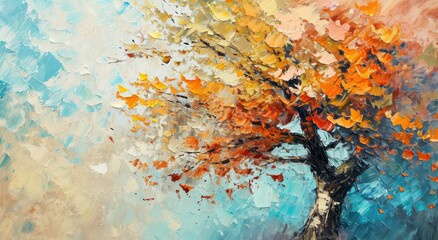 a painting of a colorful leaf tree
