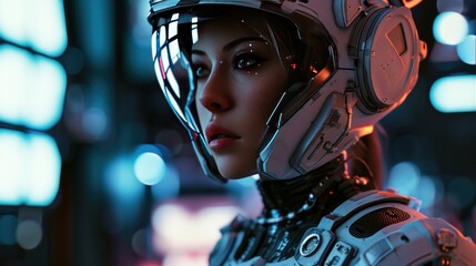Female model as a space diplomat in an intergalactic council, diplomacy and sci-fi. - obrazy, fototapety, plakaty