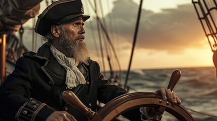 Fototapeta premium Male model as a Victorian-era ship captain, seafaring and exploration.
