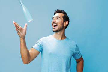 Water man bottle smile t-shirt studio drink sport