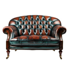 antique luxury leather sofa isolated on transparent background ,generative ai