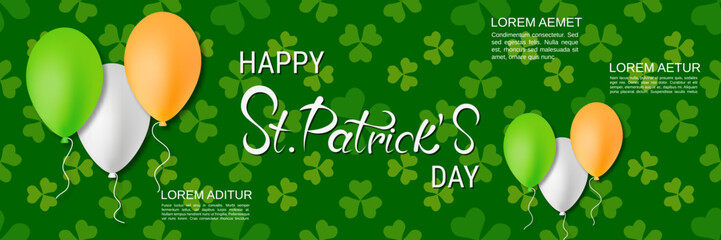 St.Patrick's Day vector banner template. Green pattern background with colorful clover leaves - obrazy, fototapety, plakaty