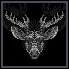 Monochrome Deer head mandala arts.