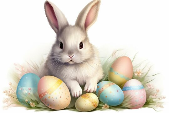 PNG image of a cute bunny associated with Easter. Generative AI