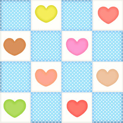  seamless pattern with heart .  patchwork style , Gingham pattern  ,mellow  color 