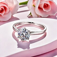 Solitaire diamond ring with rose white gold engagement ring 6 prongs