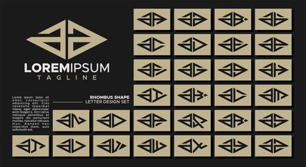 Bundle of geometric line rhombus lowercase letter A AA logo design - obrazy, fototapety, plakaty