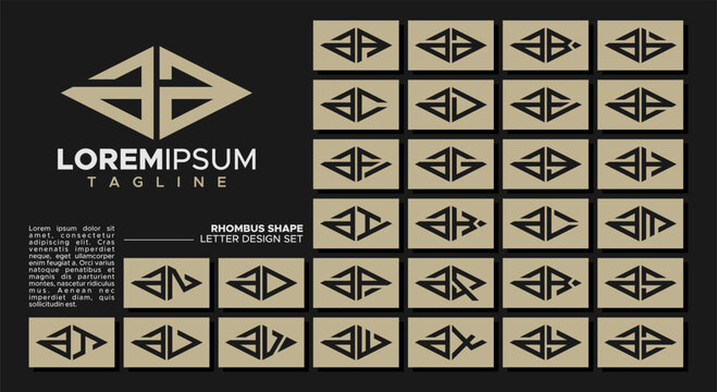 Bundle of geometric line rhombus lowercase letter A AA logo design