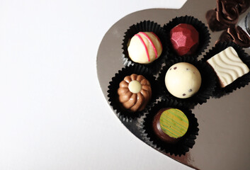 set of chocolates for Valentine's day and heart