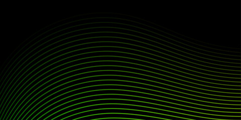 Abstract background with waves for banner. Medium banner size. Vector background with lines. Element for design isolated on black. Black, green and yellow