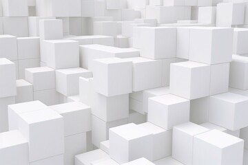 Obraz premium Abstract white cubes background, 3d render illustration. Computer digital drawing. Generative AI