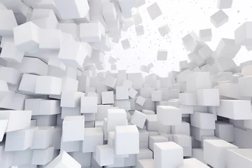 Deurstickers Abstract white cubes background, 3d render illustration, square shape. Generative AI © Kateryna