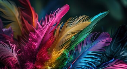 Obraz premium colorful feathers in several colors on a dark background