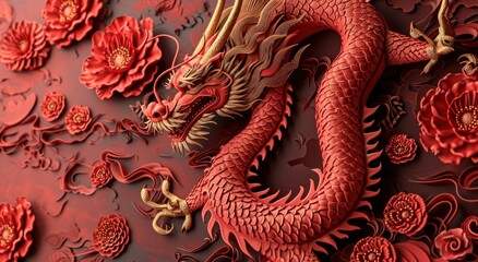chinese new year background with colorful dragon - obrazy, fototapety, plakaty