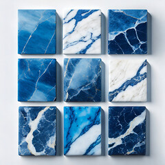 Set of blue marble tiles with natural pattern. 3d render