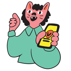 cat in vector.business icon in doodle style. illustration of human cat. Template for logo sticker poster icon app website. A series of furry cats in business and life.