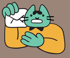 cat in vector.business icon in doodle style. illustration of human cat. Template for logo sticker poster icon app website. A series of furry cats in business and life.