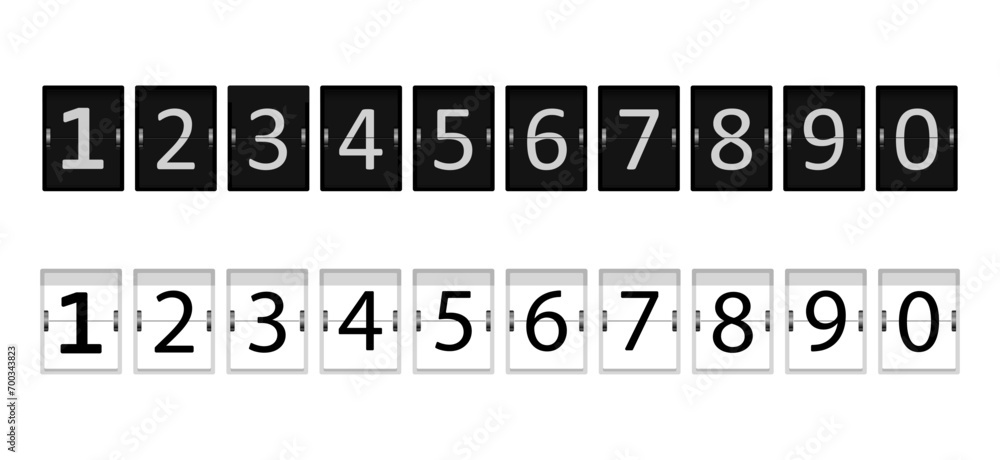 Poster set of flip clock numbers. countdown numbers flip counter set. flip clock in retro style. white and 
