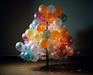 Christmas tree made out of very colored Balloons