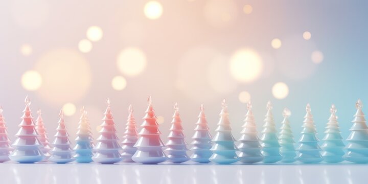 Creative futuristic cyberpunk composition made of Christmas trees with orange and blue neon lights on pastel background. New Year party concept - Powered by Adobe