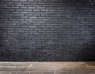 black brick wall and wood floor, interior design concept background, vintage tone