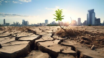 A tree sprout resiliently breaks through arid soil - a symbolic image resonating with life, ecology, and the call for environmental protection.