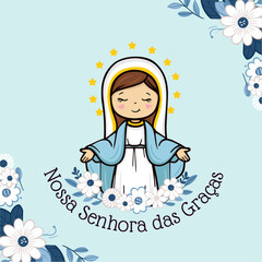 Vector hand drawn Nossa Senhora das Graças illustration - Graceful Inspirations: Artistic Depictions of Our Lady of Grace - Divine Elegance: Exploring Artworks - Serene Grace: Artistic Representations