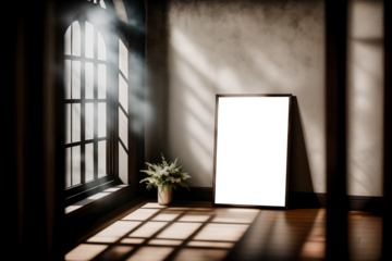 Vintage room interior frame mockup with shadows window