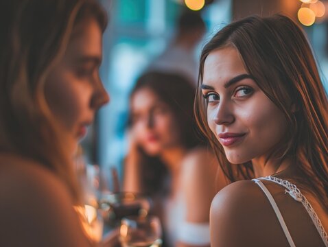 Mulher bonita paquera na balada com olhar sedutor