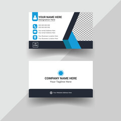Blue and black Color Geometric Shape Double-sided creative Corporate business card layout  modern design template. Vector illustration