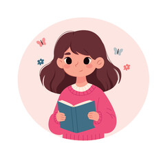 girl reading  book. Vector illustration in cartoon style. girl with  book. book day