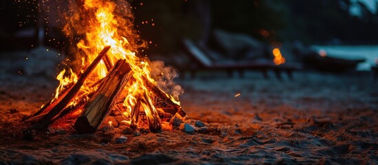 Bonfire lit for a special festival celebration. - obrazy, fototapety, plakaty