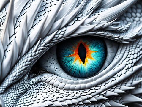 Close-up of a white dragon eye. - Generative AI