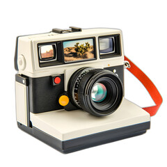 Polaroid camera and instant photo isolated on transparent or white background, png
