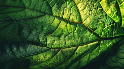 Close-up of a green leaf, structure and texture background with place for text. Concept of eco-friendly, ecology and healthy environment