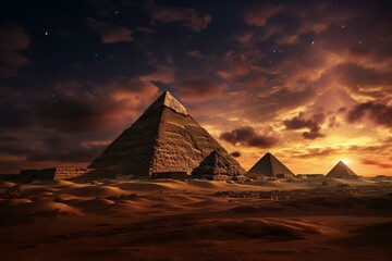 Dreamlike Giza pyramids. Generative AI - obrazy, fototapety, plakaty