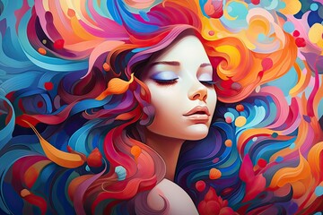 Colorful illustration of a beautiful woman. Creative concept.